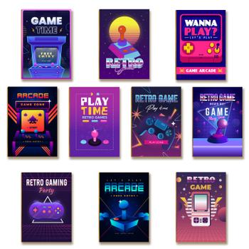 Kit 10 Placas MDF Gamer Retrô Arcade Vintage Parede Moderna
