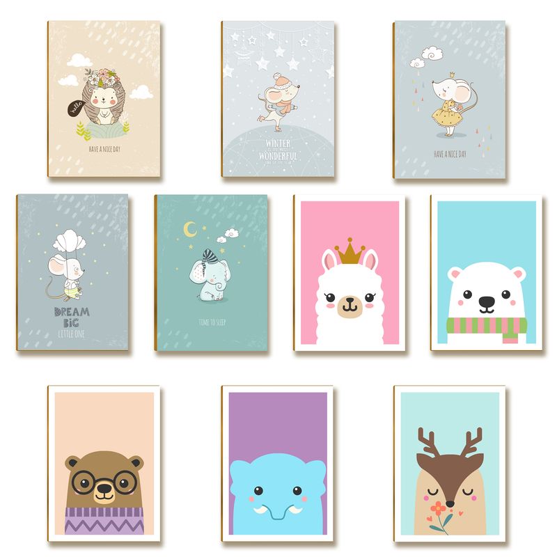 Kit 10 Placas MDF Infantil Bichinhos Coloridos Parede A4