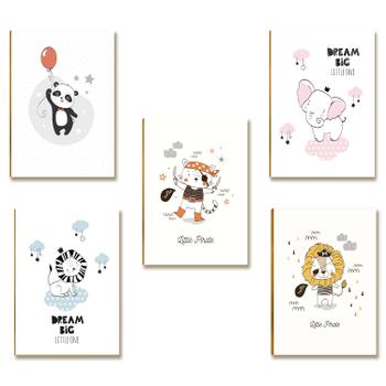 Kit 5 Placas MDF Infantil Bichinhos Panda Elefante Leão A4