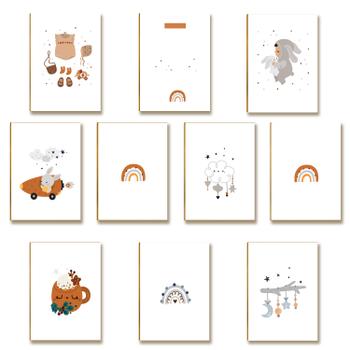 Kit 10 Placas MDF Infantil Arco-Íris e Coelho Minimalista A4