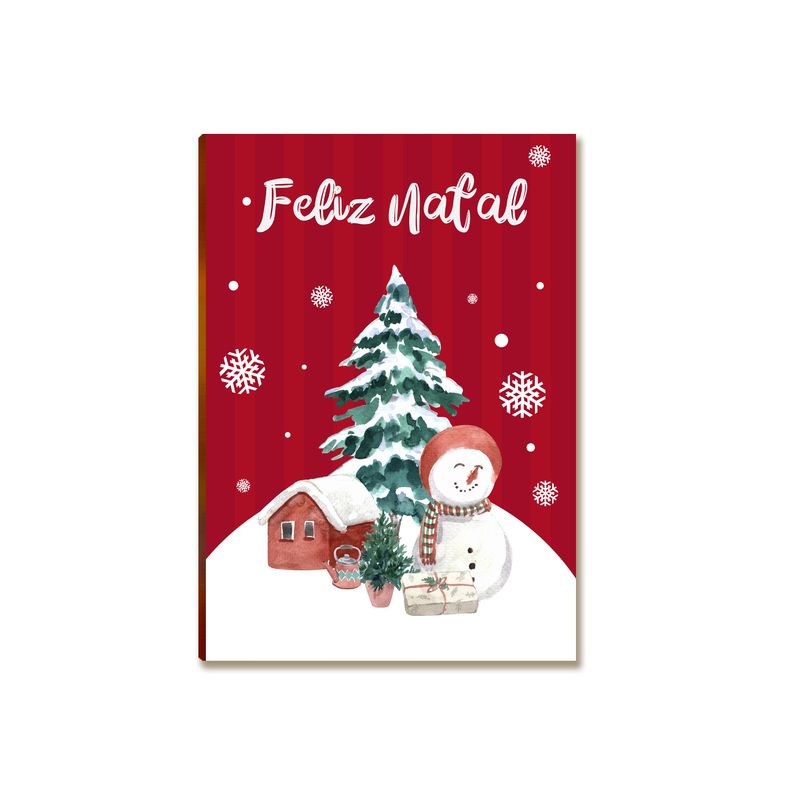 Placa MDF Natal Aquarela Boneco de Neve Casa Flocos A4