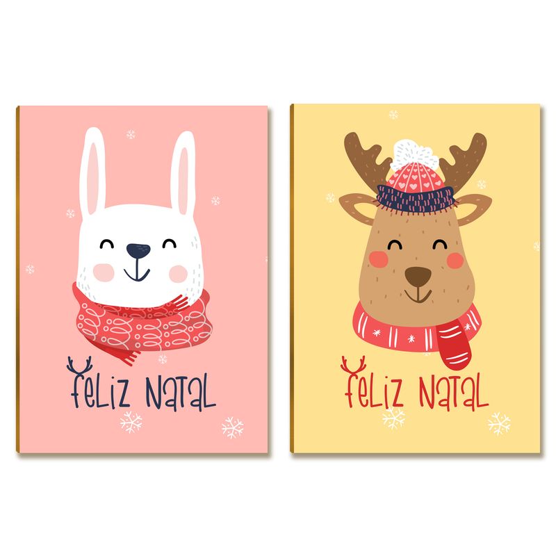 Kit 2 Placas MDF Natal Coelho e Rena Fofos Decor Festas A4