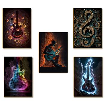 Kit 5 Placas Decorativas Guitarras Arte Música MDF A4