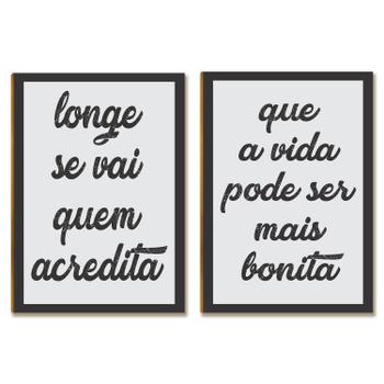 Kit 2 Placas MDF Frases Motivacionais Preto Cinza A4 Decor