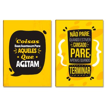 Kit 2 Placas MDF Frases Motivacionais Amarelas Parede A4