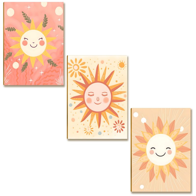 Kit 3 Placas MDF Solzinho Infantil Cute Colorido A4