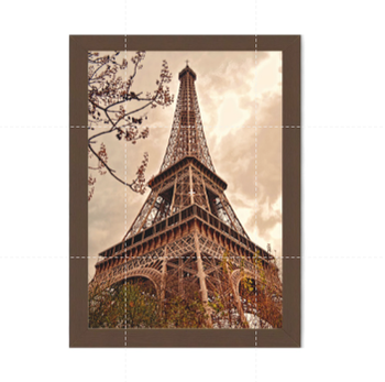Quadro Decorativo Torre Eiffel Tam A3 Moldura em Madeira(T2) Cor:Marrom Escuro