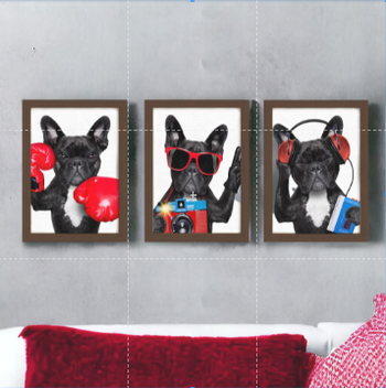 Kit 3 Quadros Decorativos Com Moldura em Madeira A3 Sala Quarto Moldura:Marrom Escuro