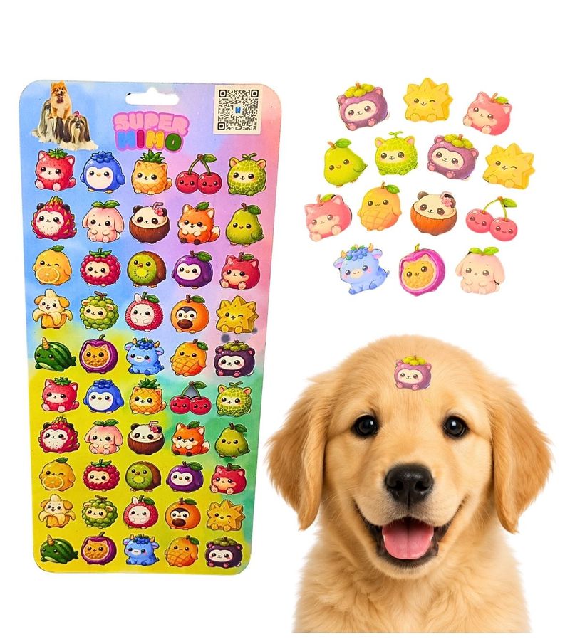 1 UND Cartela Adesiva Holográfica Fruit Pet Cão Banho e Tosa