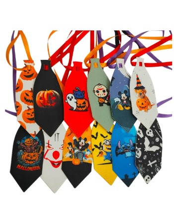 30 Gravata P pet halloween estampada cetim cão gato