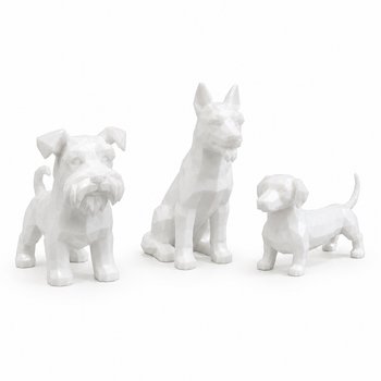 Kit 3 Cachorros Brancos - Decoração Resistente e Lisa
