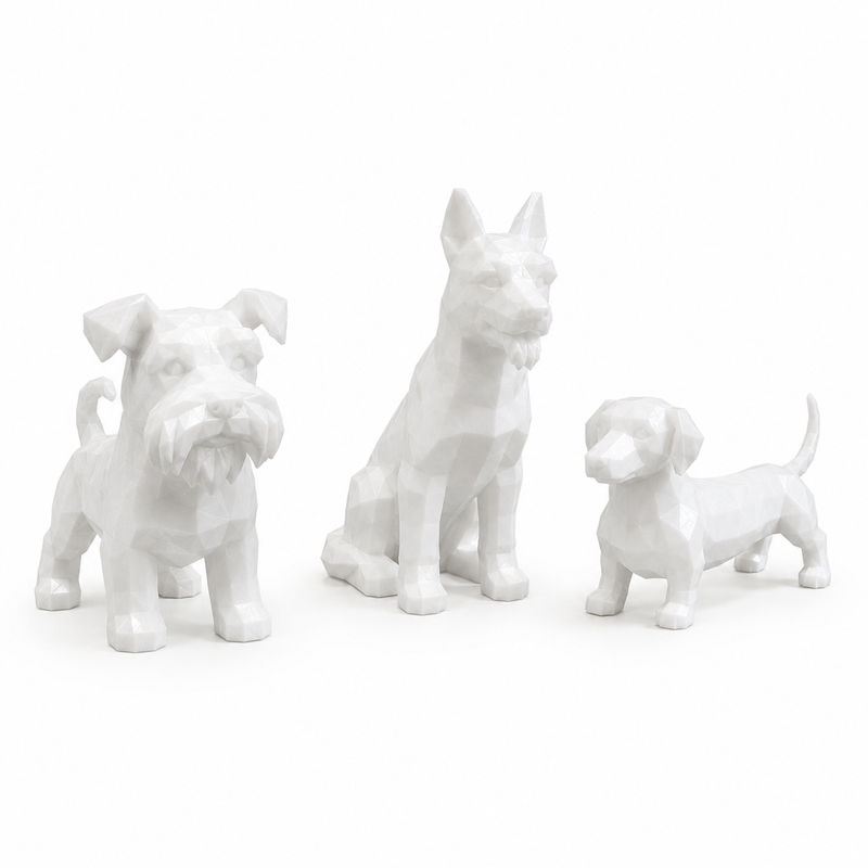 Kit 3 Cachorros Brancos - Decoração Resistente e Lisa