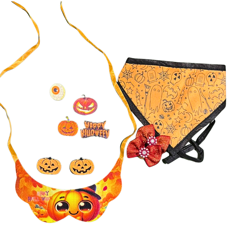 Kit Pet Halloween Bandanas, Laços e Gargantilhas