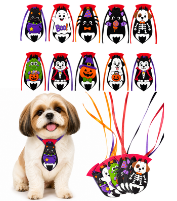 50 un Gravata EVA Impresso Gostosuras Pet Shop Banho e Tosa Halloween