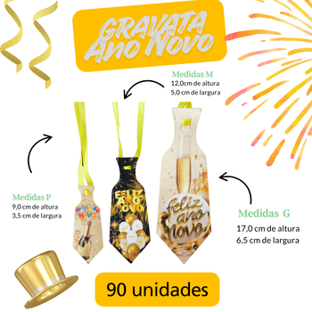 kit 90 Gravatas Pet Ano Novo 3 tamanhos P M G Tanho e Tosa